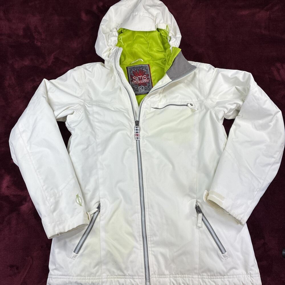 Sims Women’s Coat XL Ski Snowboard Jacket White Outside Green Lining